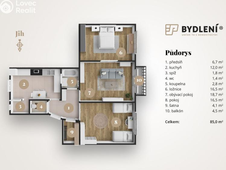 Rent apartment 3+1 Teplice, Novákova 1390/8 č. 2