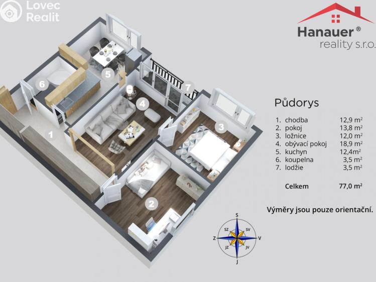 Prodej bytu 3+1 Jílové, Lipová č. 20