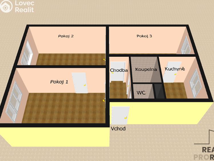 Pronájem bytu 3+1 Přerov, Bartošova 389/35 č. 3