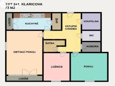 Prodej bytu 3+1 České Budějovice, Klaricova č. 2