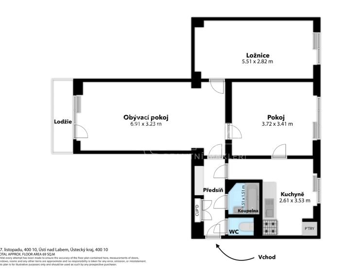Prodej bytu 3+1 Ústí nad Labem, 17. listopadu 605/4 č. 34