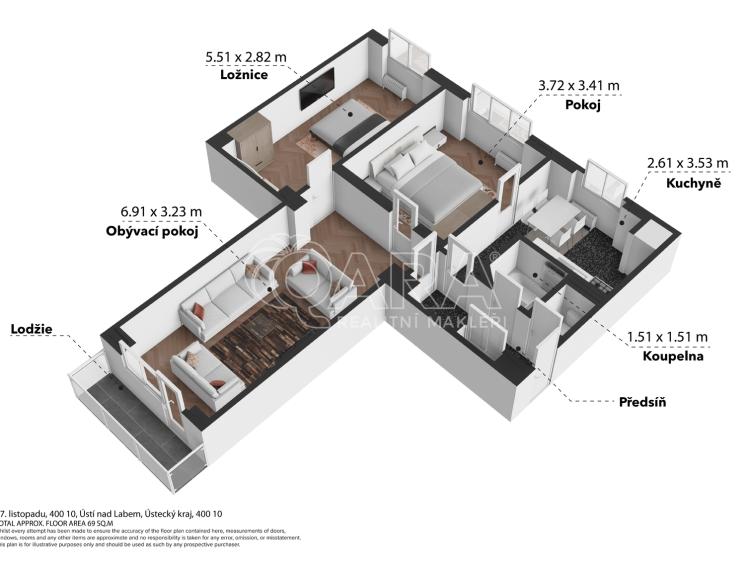 Prodej bytu 3+1 Ústí nad Labem, 17. listopadu 605/4 č. 35