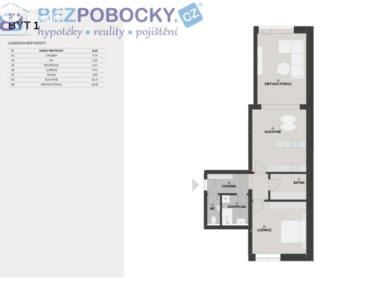 Sale apartment 3+KK Havlíčkův Brod, Vagonova č. 2