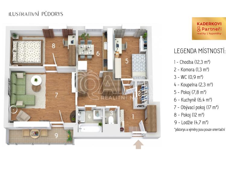 Prodej bytu 3+1 Brno, Dunajská 165/33 č. 9
