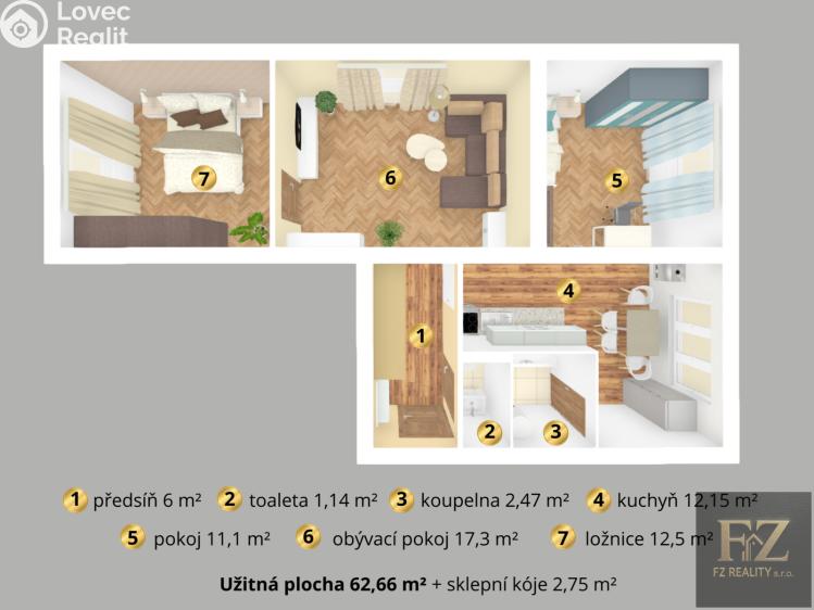 Prodej bytu 3+1 Písek, Jiráskovo nábř. 1823 č. 2