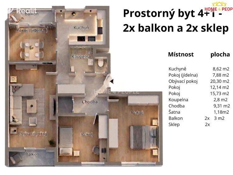 Prodej bytu 4+1 České Budějovice, Prachatická č. 17