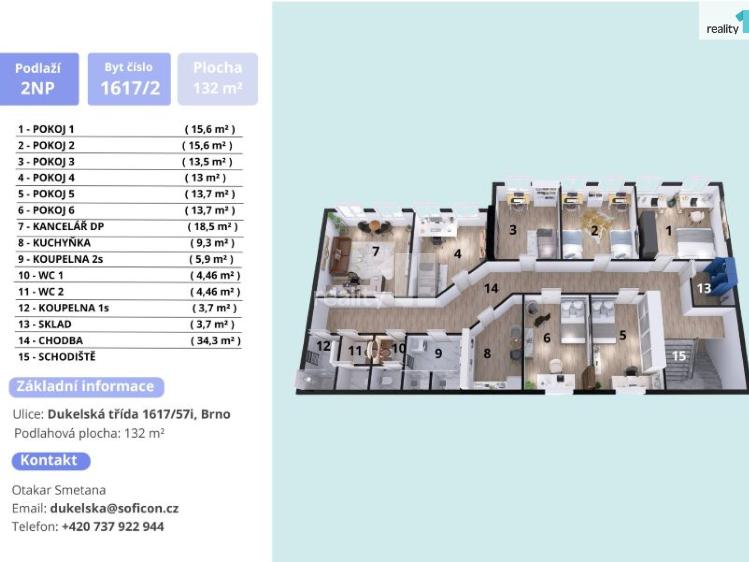 Pronájem atypického bytu Brno, Dukelská třída č. 1