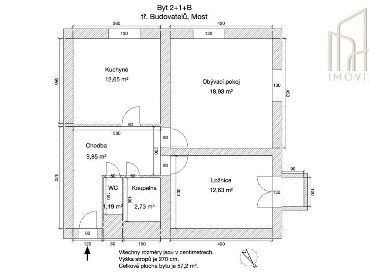 Sale apartment 2+1 Most, tř. Budovatelů 2386/26 č. 3