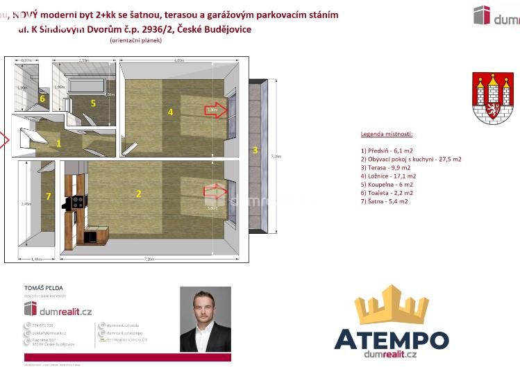 Pronájem bytu 2+KK České Budějovice, Branišovská č. 4