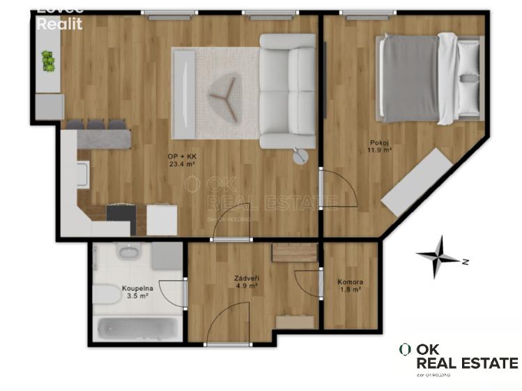 Rent apartment 2+KK Olomouc, Wellnerova č. 2