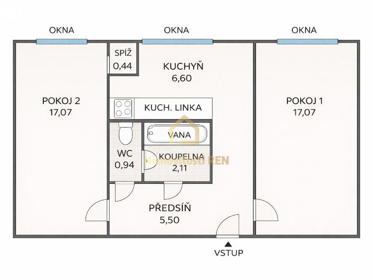 Sale apartment 2+1 Ostrava, Adamusova č. 16