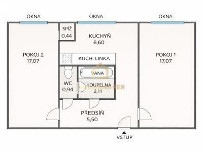 Продажа квартиры 2+1 Ostrava, Adamusova č. 16
