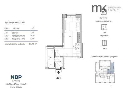 Оренда квартири 1+KK Praha, Na bitevní pláni č. 4