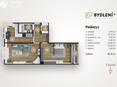 Prodej bytu 2+1 Chomutov, Palackého č. 1
