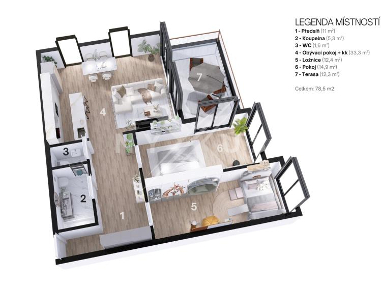 Sale apartment 3+KK Praha, Na pomezí 910/2 č. 17
