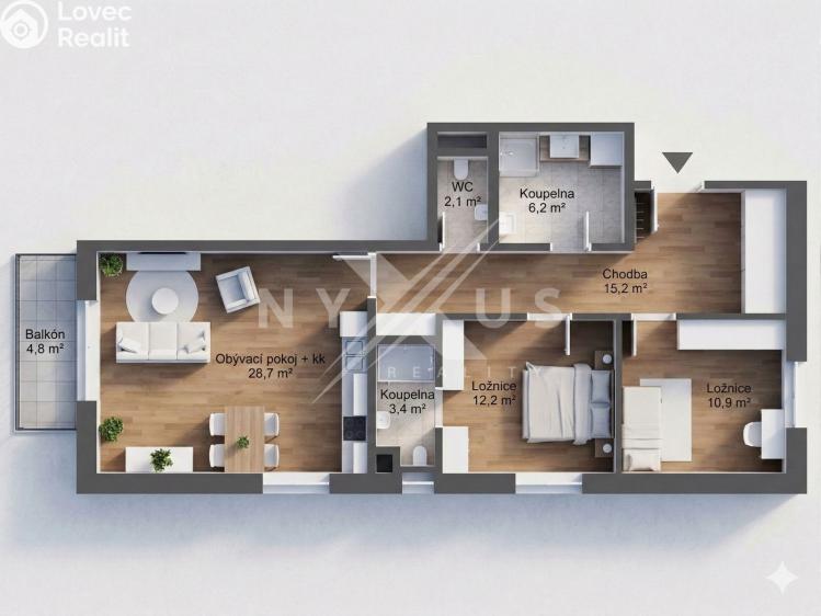 Prodej bytu 3+KK Praha, Klečkova 2841/2 č. 7