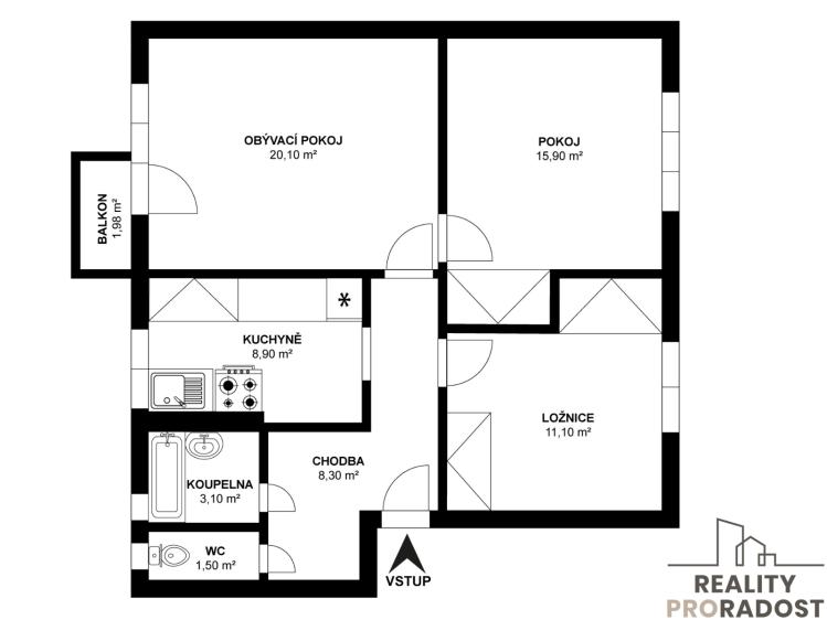 Prodej bytu 3+1 Ostrava, Viktora Huga č. 2