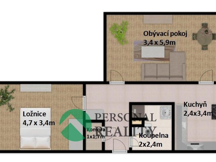Prodej bytu 2+1 Bílina, Sídliště Za Chlumem č. 4