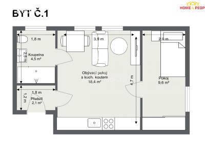 Pronájem bytu 2+KK Chrášťany č. 13