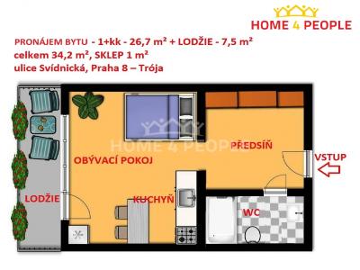 Rent apartment 1+KK Praha 8, Svídnická č. 3