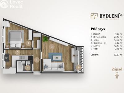 Prodej bytu 2+1 Chomutov, Palackého 4272 č. 2