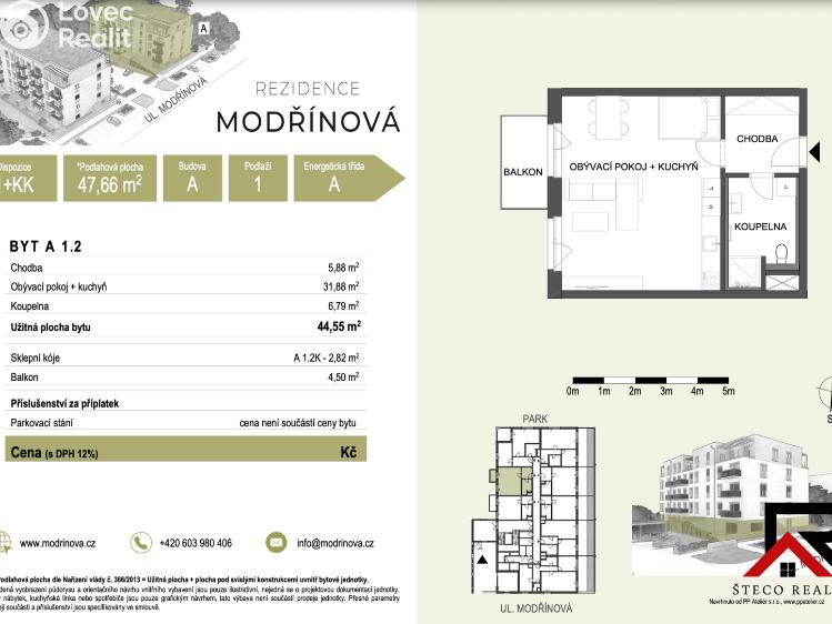 Sale apartment 1+KK Třebíč, Modřínová č. 5