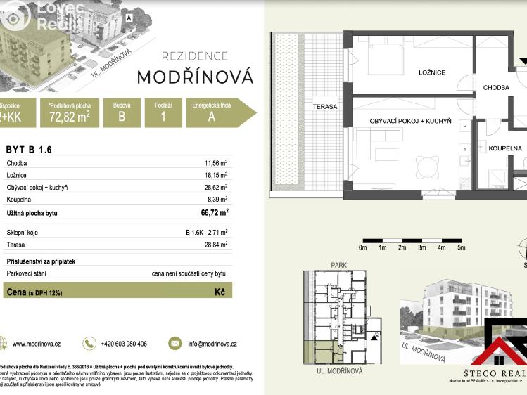Sale apartment 2+KK Třebíč, Modřínová č. 6