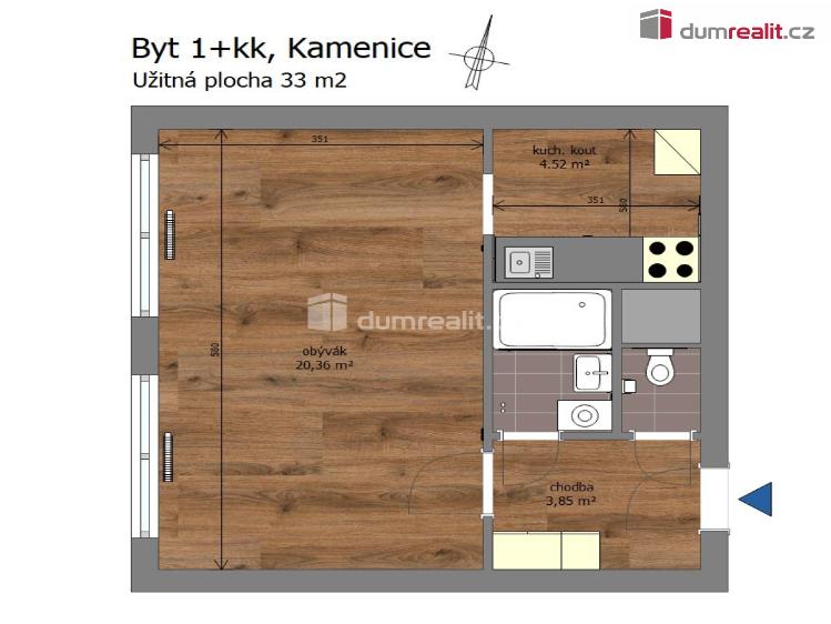 Pronájem bytu 1+KK Kamenice, Sídliště II č. 4
