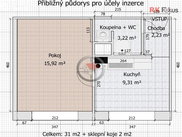 Pronájem bytu 1+1 Třebíč, Moskevská č. 5
