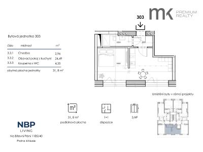 Rent apartment 1+1 Praha, Na bitevní pláni č. 8