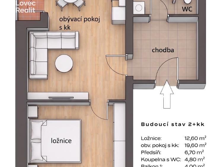 Sale apartment 1+1 Brno, Kladivova 697/2 č. 9