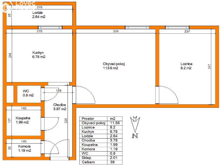 Rent apartment 2+1 Pardubice, Stavařov 91 č. 4