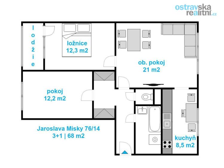 Prodej bytu 3+1 Ostrava, Jaroslava Misky 76/14 č. 7