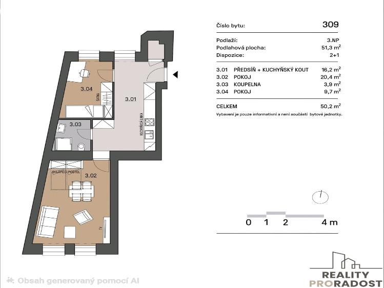 Rent apartment 2+1 Brno, Vlhká č. 4