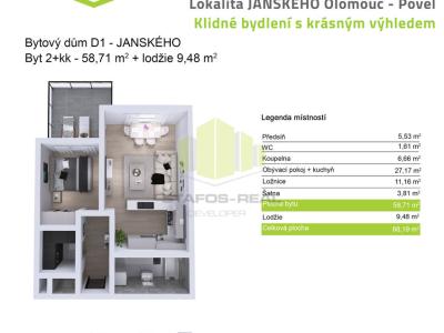 Pronájem bytu 2+KK Olomouc, Janského č. 9