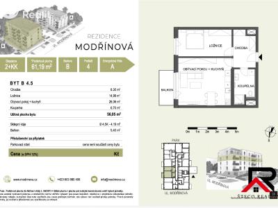 Аренда квартиры 2+KK Třebíč, Modřínová 493 č. 4