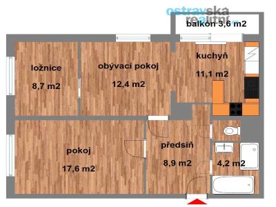 Prodej bytu 3+1 Ostrava, Pavlouskova č. 19