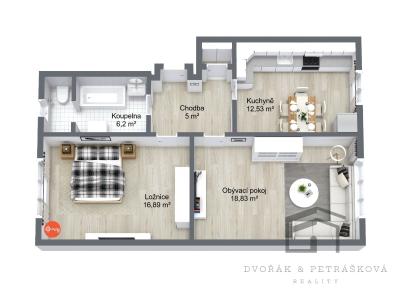 Sale apartment 2+1 Písek, Husovo nám. 1680 č. 17