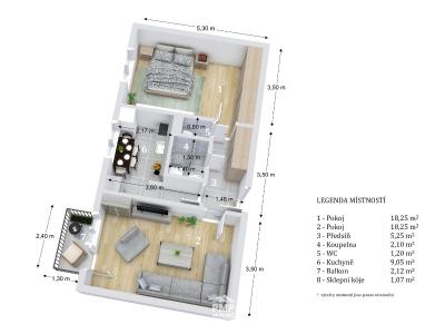 Sale apartment 2+1 Brno, náměstí SNP č. 22