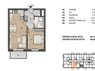 Pronájem bytu 2+KK Plzeň, Studentská č. 20