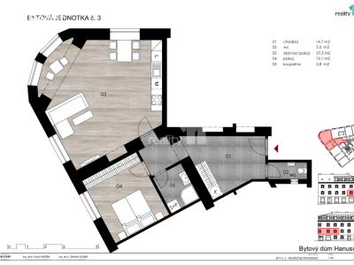 Продаж квартири 2+KK Praha 4, Hanusova č. 13