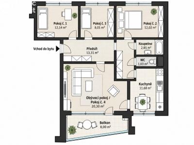Продажа квартиры 4+1 Brno, Bořetická č. 21