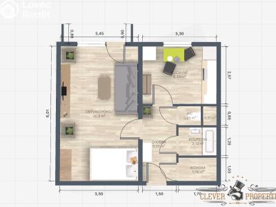 Rent apartment 1+1 Chrudim, Hradištní č. 1