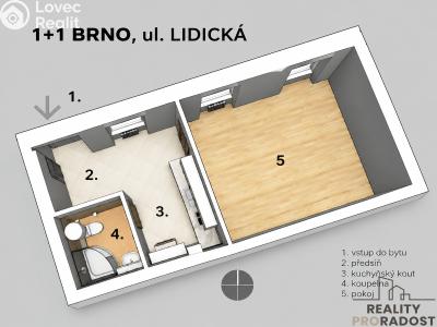 Оренда квартири 1+1 Brno, Lidická č. 3