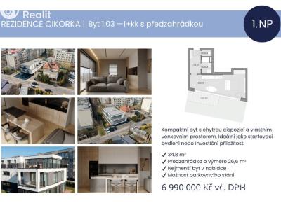 Sale apartment 1+KK Praha, Na Cikorce č. 2