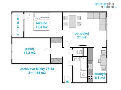 Prodej bytu 3+1 Ostrava, Jaroslava Misky č. 7