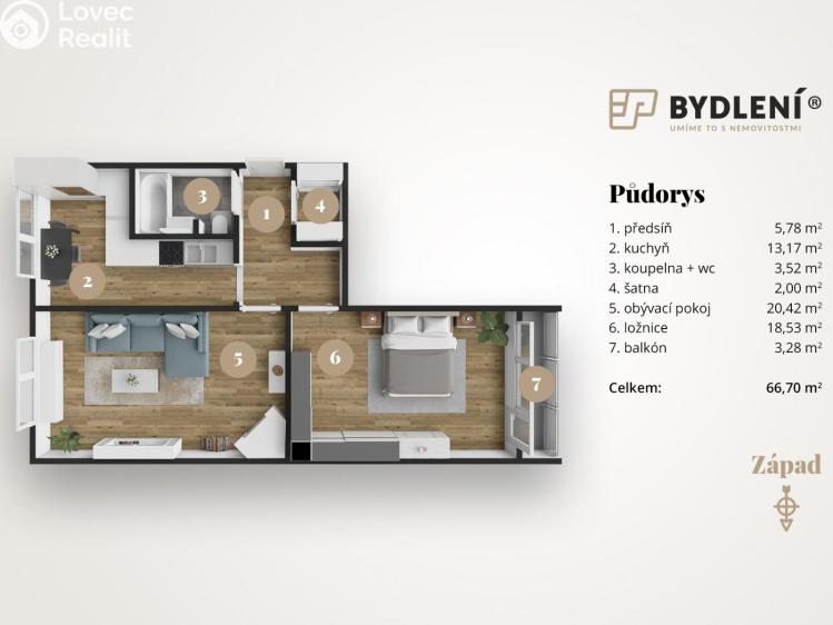 Продаж квартири 2+1 Chomutov, Palackého č. 1