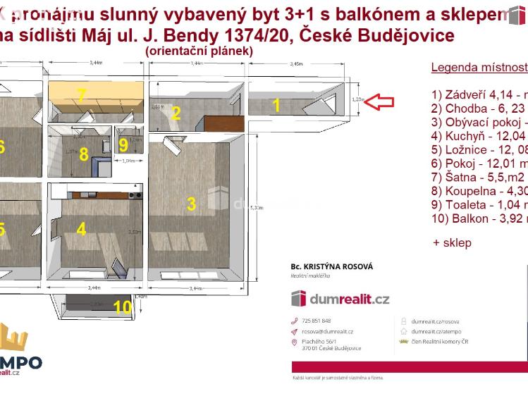 Pronájem bytu 3+1 České Budějovice, J. Bendy č. 2