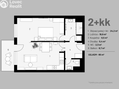 Sale apartment 2+KK Praha, Korunní č. 18